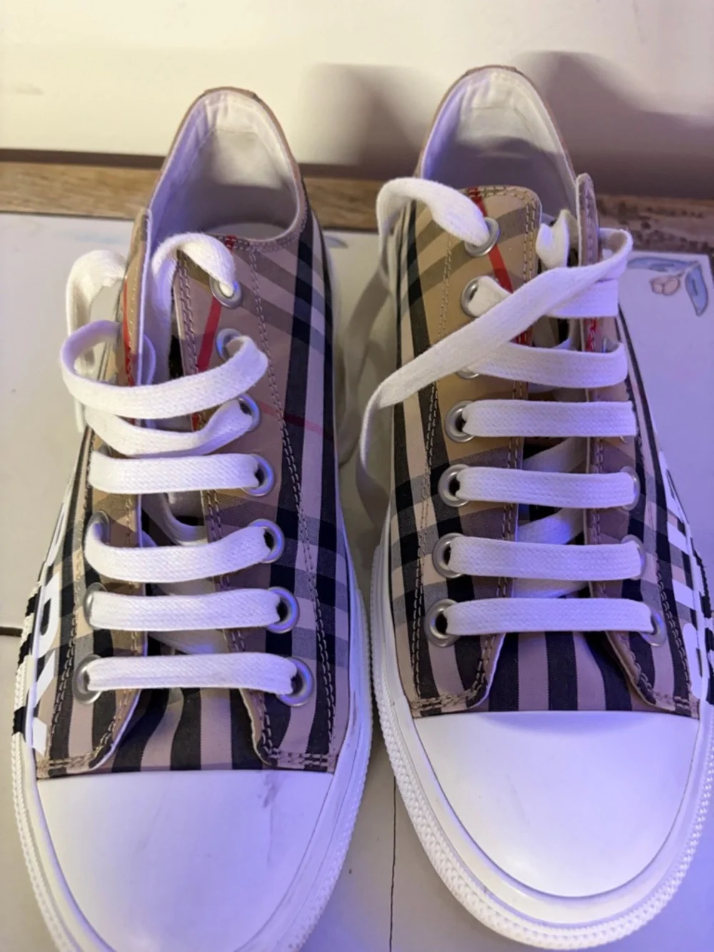 Burberry Logo Print Vintage Check Cotton Low Top Sneakers EU 39.5 US Women’s 9 - Picture 4 of 15